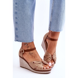 PS1 Sandale de damă pe o pană împletită Bej închis Judith 1 PS1 Sandale de damă pe o pană împletită Bej închis Judith 1