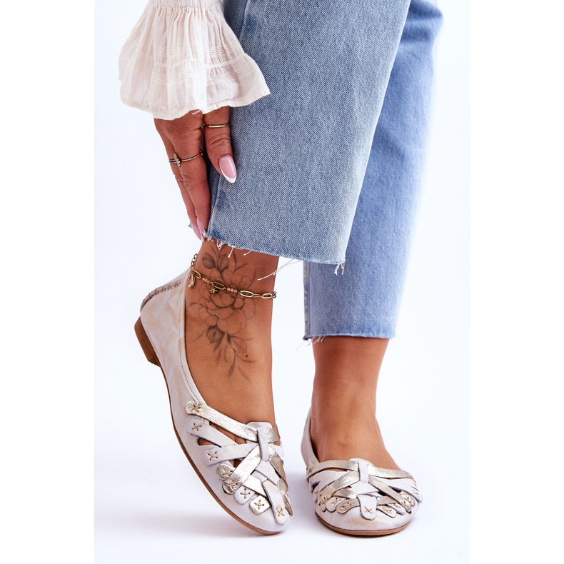 Balerini din piele de damă Maciejka 01358-22 Bej-Auriu 1