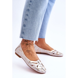 Balerini din piele de damă Maciejka 01358-22 Bej-Auriu 2