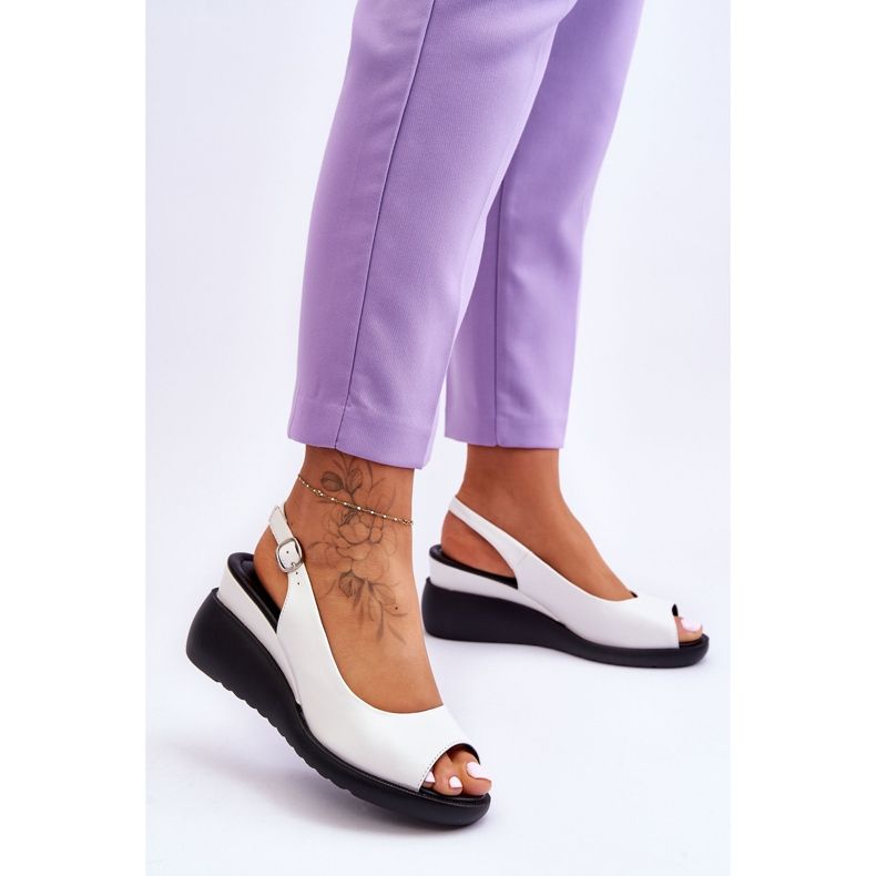 Sandale cu pană de damă Sergio Leone SK853 alb 2