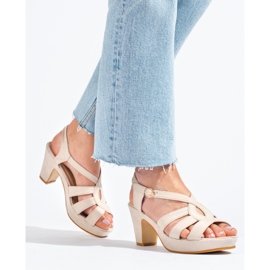 Sandale de damă bej cu toc din piele intoarsa de la Shelovet 1