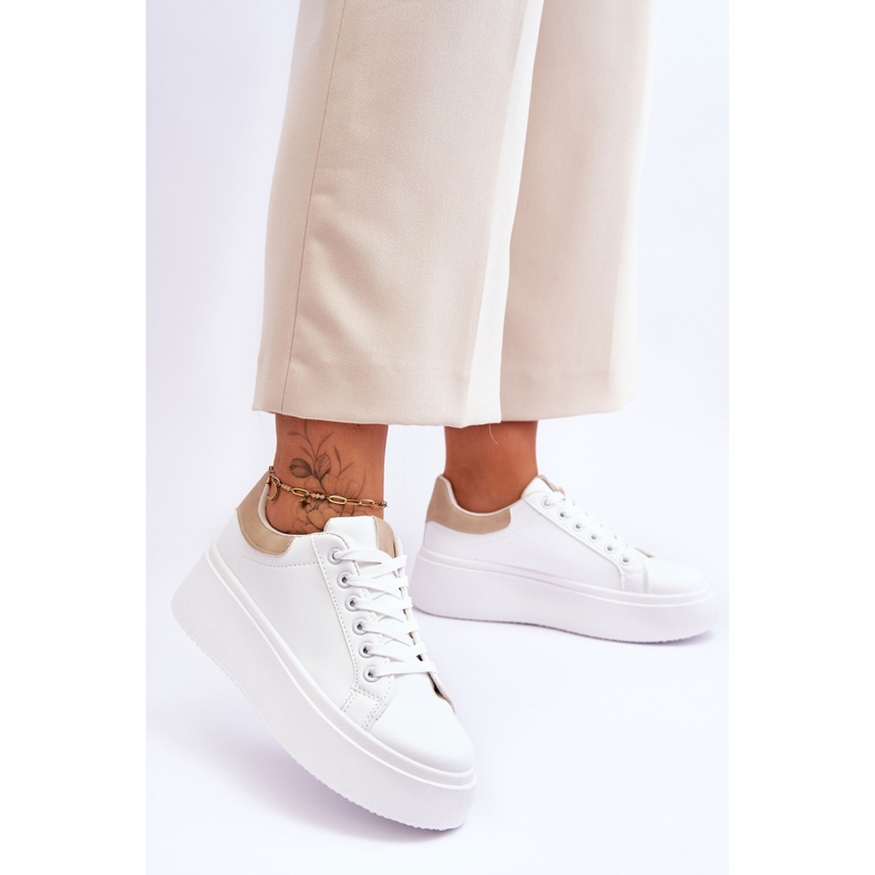 Pantofi sport pe o platformă masivă Boneti alb și bej 2