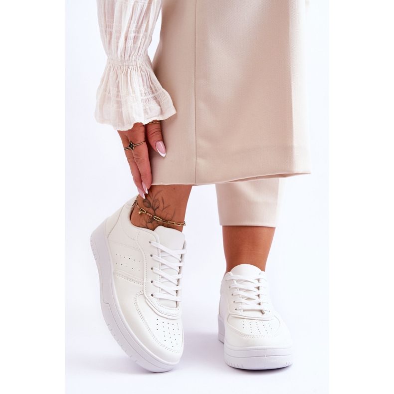 Pantofi sport clasici cu platformă White Feel It alb 1