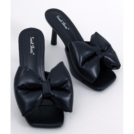 Sandale Ellie cu fundă neagră cu toc stiletto negru 1