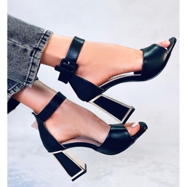 Tamara Sandale negre cu toc geometric negru 1 Tamara Sandale negre cu toc geometric negru 1