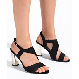 Sandale cu toc din piele intoarsa neagra de la Shelovet negru 1