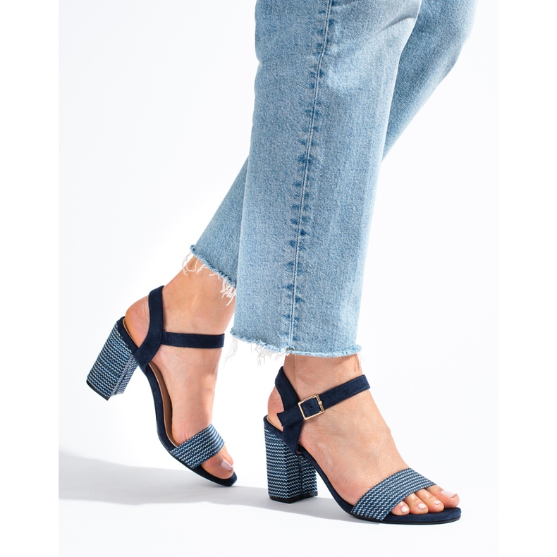 Sandale Shelovet de damă bleumarin cu toc decorativ albastru 1