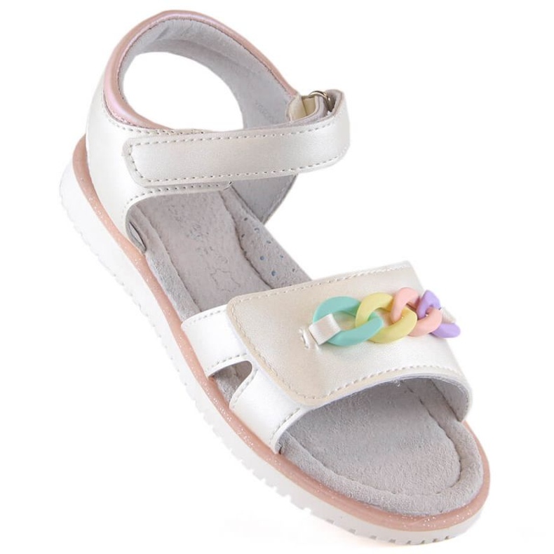 Sandale cu velcro cu lant Miss Jr EVE426 bej 1