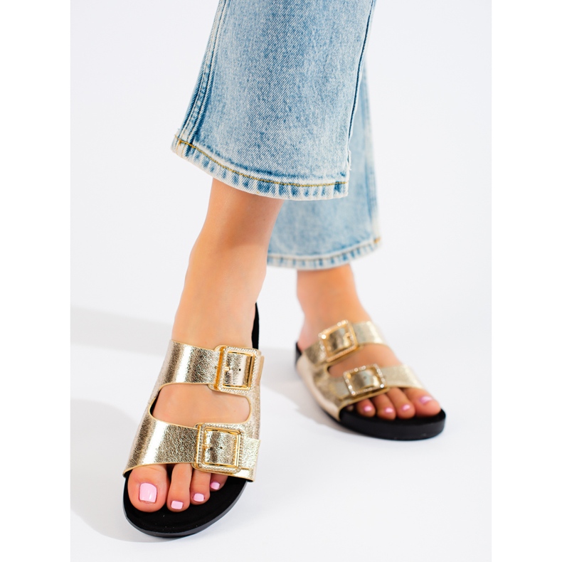 Goodin Papuci aurii cu catarame decorative de aur 2