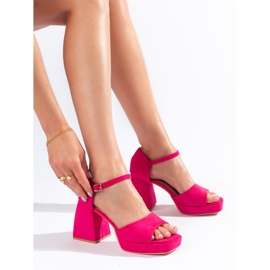 Sandale Vinceza roz din piele intoarsa cu toc 1