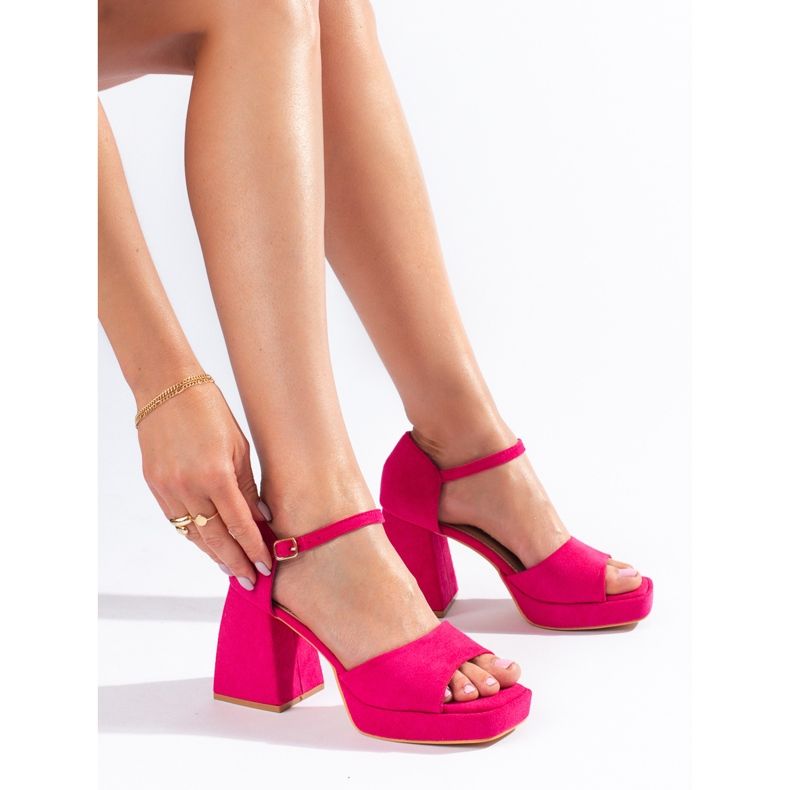 Sandale Vinceza roz din piele intoarsa cu toc 1
