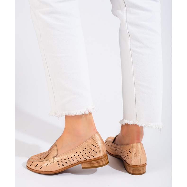 SHELOVET Pantofi de damă ajurati aurii Potocki bej 2