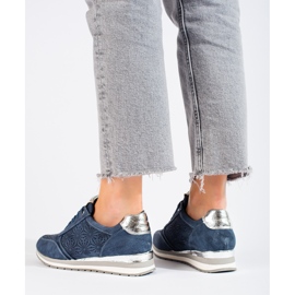 Tenisi de damă din piele cu pană Shelovet bleumarin albastru 1