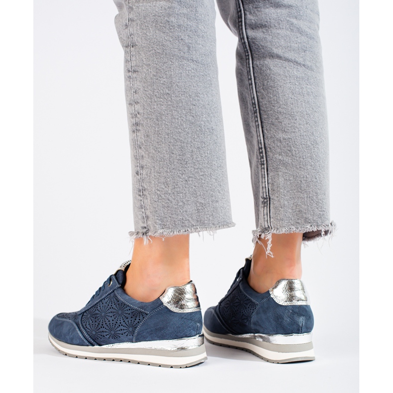 Tenisi de damă din piele cu pană Shelovet bleumarin albastru 1