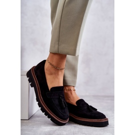Vinceza Pantofi de damă din piele intoarsa pe platforma neagra Unni negru 2