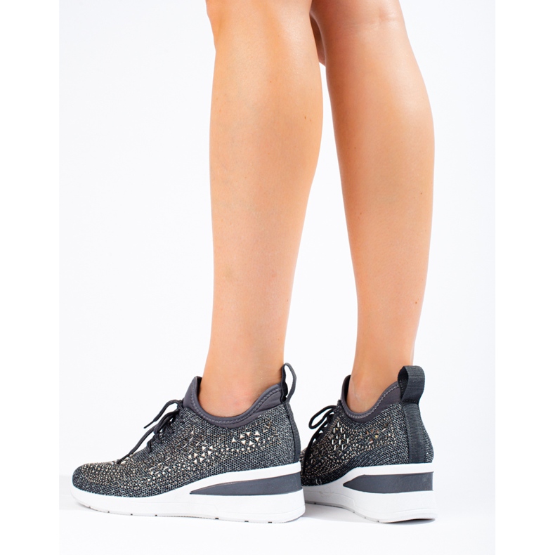 Adidași cu pană din material textil Shelovet negri 2