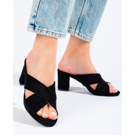 Papuci din piele intoarsa neagra de la Shelovet negru 1