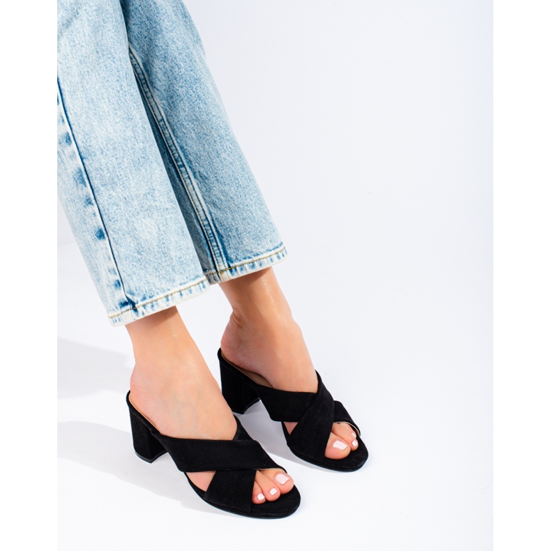 Papuci din piele intoarsa neagra de la Shelovet negru 2