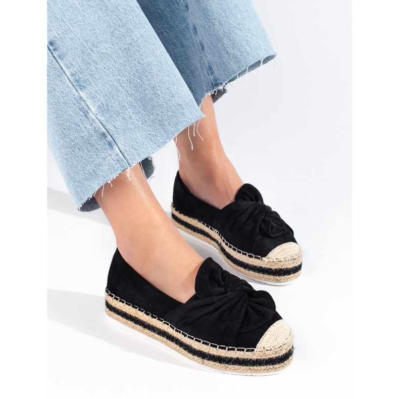 Espadrile de piele intoarsa neagra pe platforma cu fundita de la Shelovet negru 1
