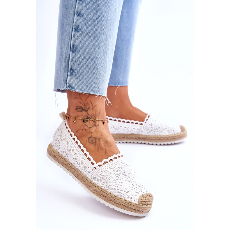 FE1 Espadrile cu slip-on din dantela White Blanco alb 1