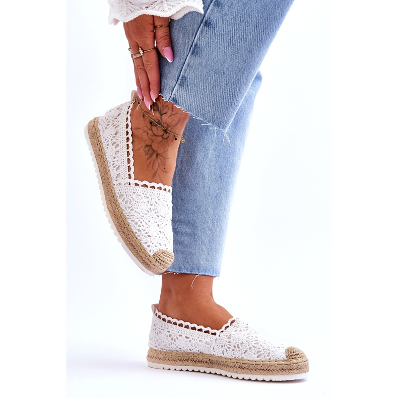 FE1 Espadrile cu slip-on din dantela White Blanco alb 2