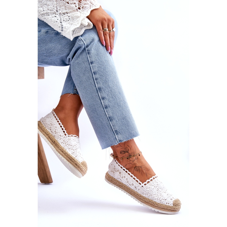 FE1 Espadrile cu slip-on din dantela White Blanco alb 4