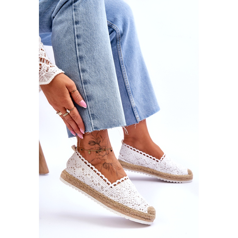 FE1 Espadrile cu slip-on din dantela White Blanco alb 5