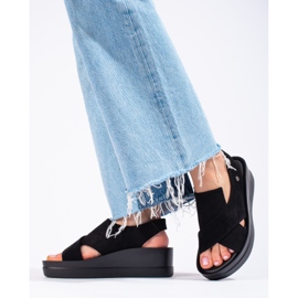 Sandale de damă Shelovet negre cu pană negru 1 Sandale de damă Shelovet negre cu pană negru 1