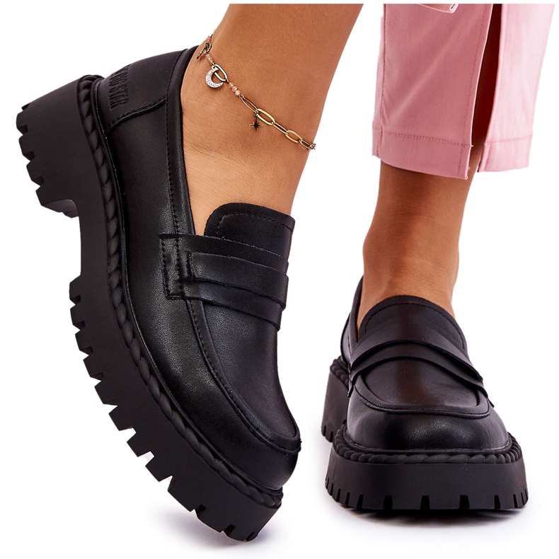 Mocasini de dama Big Star Pantofi din piele LL274458 Negru 4