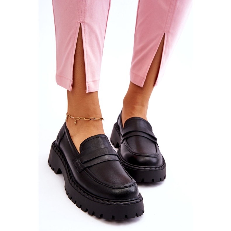 Mocasini de dama Big Star Pantofi din piele LL274458 Negru 2