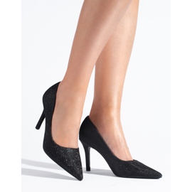 Tocuri înalte de damă Shelovet negre cu sclipici negru 1