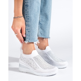 Tenisi cu pană din material textil alb Shelovet 1 Tenisi cu pană din material textil alb Shelovet 1