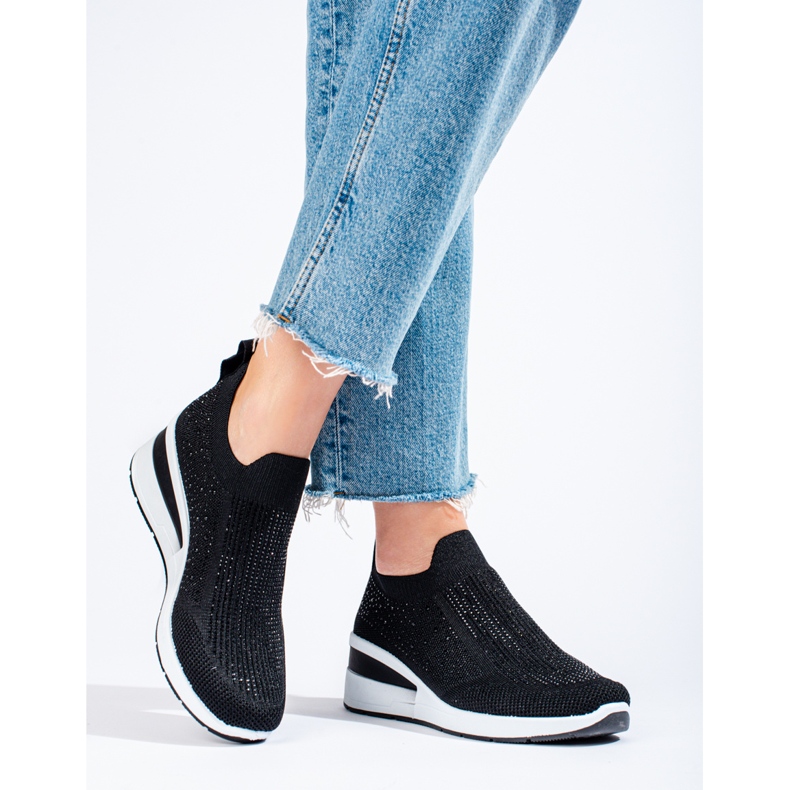 Adidași cu pană din material textil Shelovet negri negru 1