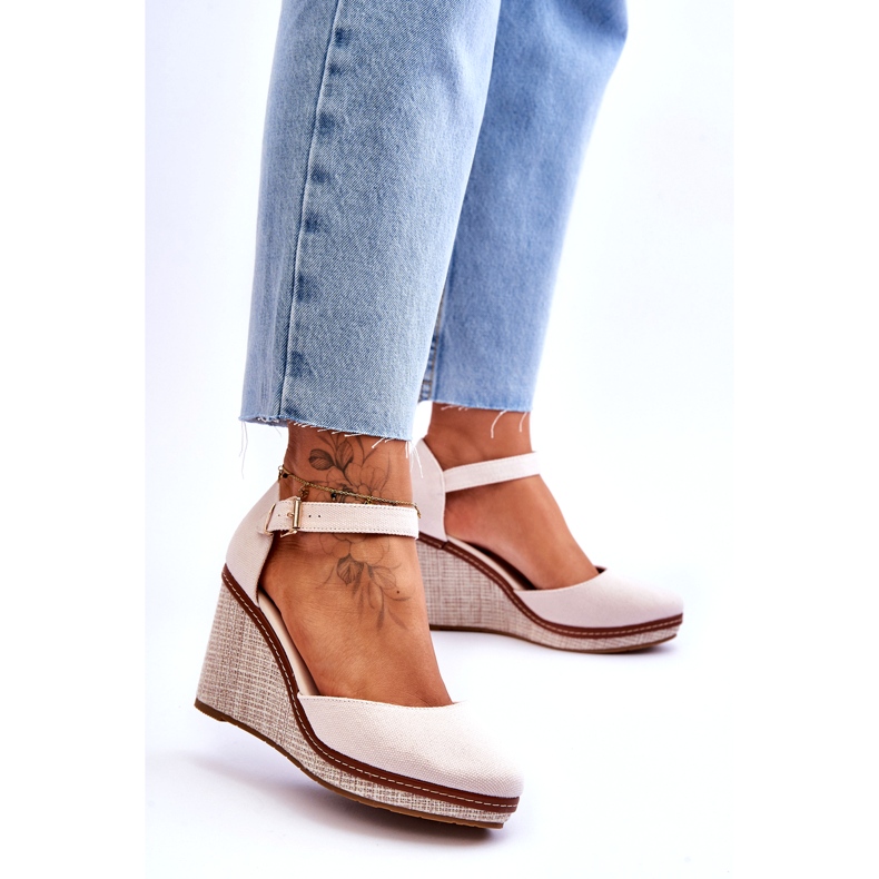 PS1 Sandale cu pană clasice de damă Bej Malani 2