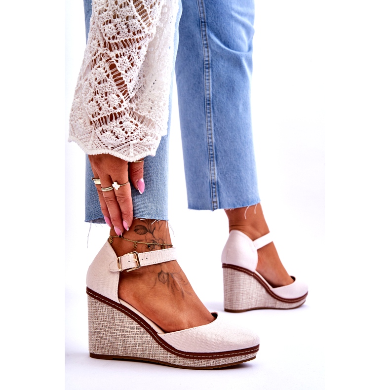 PS1 Sandale cu pană clasice de damă Bej Malani 4