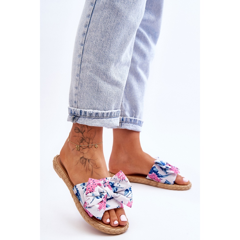 FK1 Papuci de damă cu fundă de stofă, floare albă 2