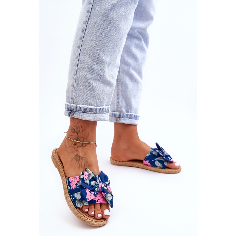 FK1 Papuci De Dama Cu Fundita De Tesatura Floare Bleumarin albastru 1