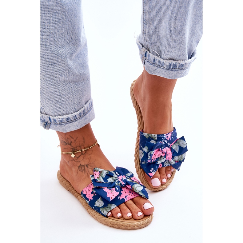 FK1 Papuci De Dama Cu Fundita De Tesatura Floare Bleumarin albastru 2