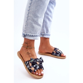 FK1 Papuci de damă cu fundă din stofă, floare neagră negru 1