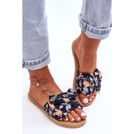 FK1 Papuci de damă cu fundă din stofă, floare neagră negru 2