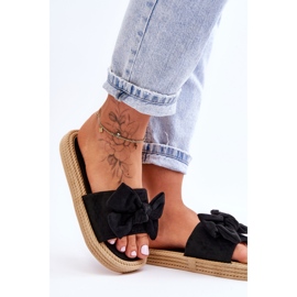 FK1 Papuci de damă din piele intoarsa cu fundita Neagra Fency negru 2