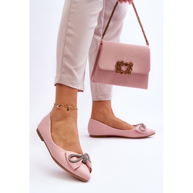WS1 Balerini eleganti cu fundita si strasuri roz 2