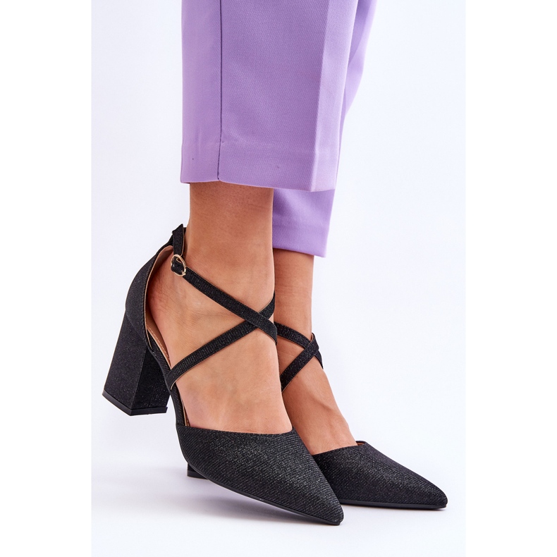 WS1 Pompe strălucitoare la modă pe toc Galaxy negru 1