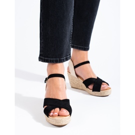Sandale espadrile Shelovet cu pană de damă, negre negru 2 Sandale espadrile Shelovet cu pană de damă, negre negru 2