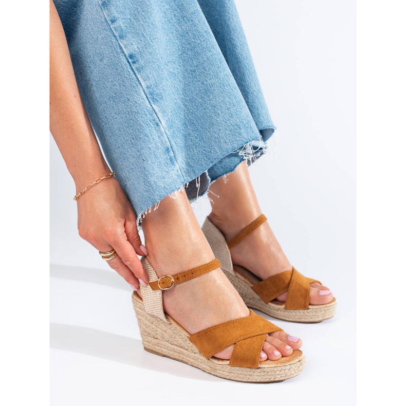 Sandale cu pană espadrile de damă maro Shelovet 1