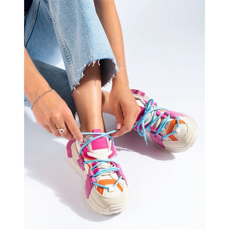 Tenisi multicolori de dama pe talpa groasa Shelovet alb 2