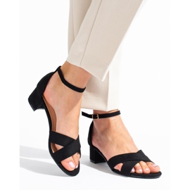 Sandale negre din piele intoarsa cu toc mic de la Shelovet negru 1