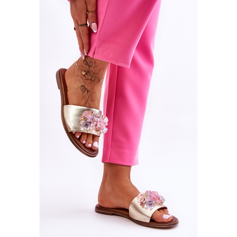 Papuci De Dama Piele Cu Decorat Nicole 2726/064 Aur de aur 1