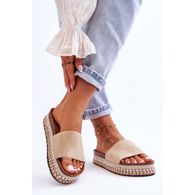 WR1 Papuci de damă din piele intoarsa neteda Bej Hayen 1