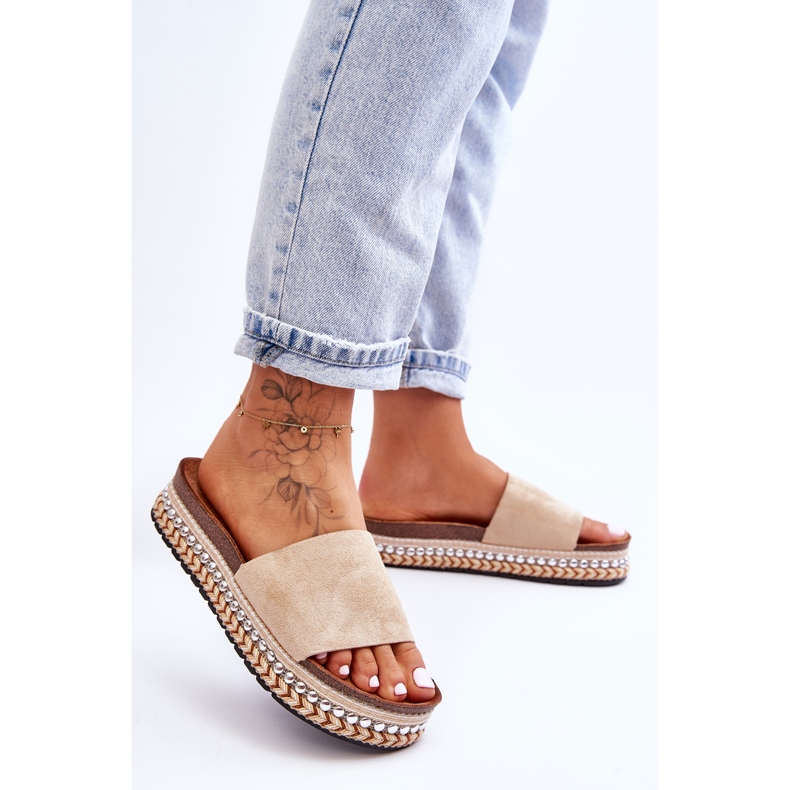 WR1 Papuci de damă din piele intoarsa neteda Bej Hayen 2